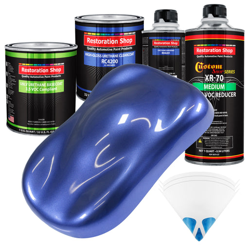 Indigo Blue Metallic - LOW VOC Urethane Basecoat with Clearcoat Auto Paint - Complete Medium Quart Paint Kit - Professional Gloss Automotive Coating