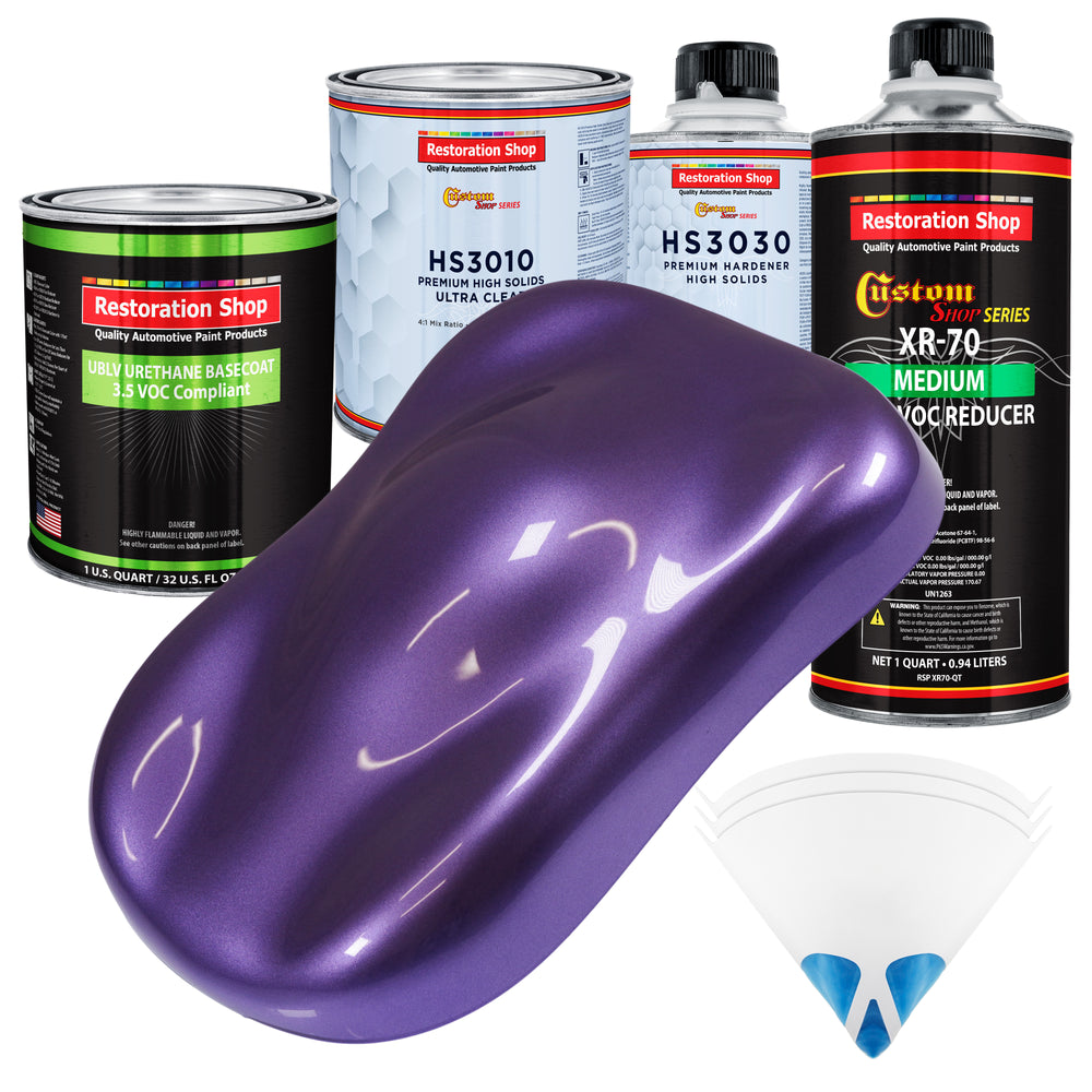 Plum Crazy Metallic - LOW VOC Urethane Basecoat with Premium Clearcoat Auto Paint - Complete Medium Quart Paint Kit - Professional Automotive Coating