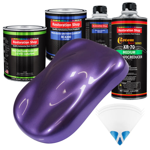 Plum Crazy Metallic - LOW VOC Urethane Basecoat with Clearcoat Auto Paint (Complete Medium Quart Paint Kit) Professional High Gloss Automotive Coating