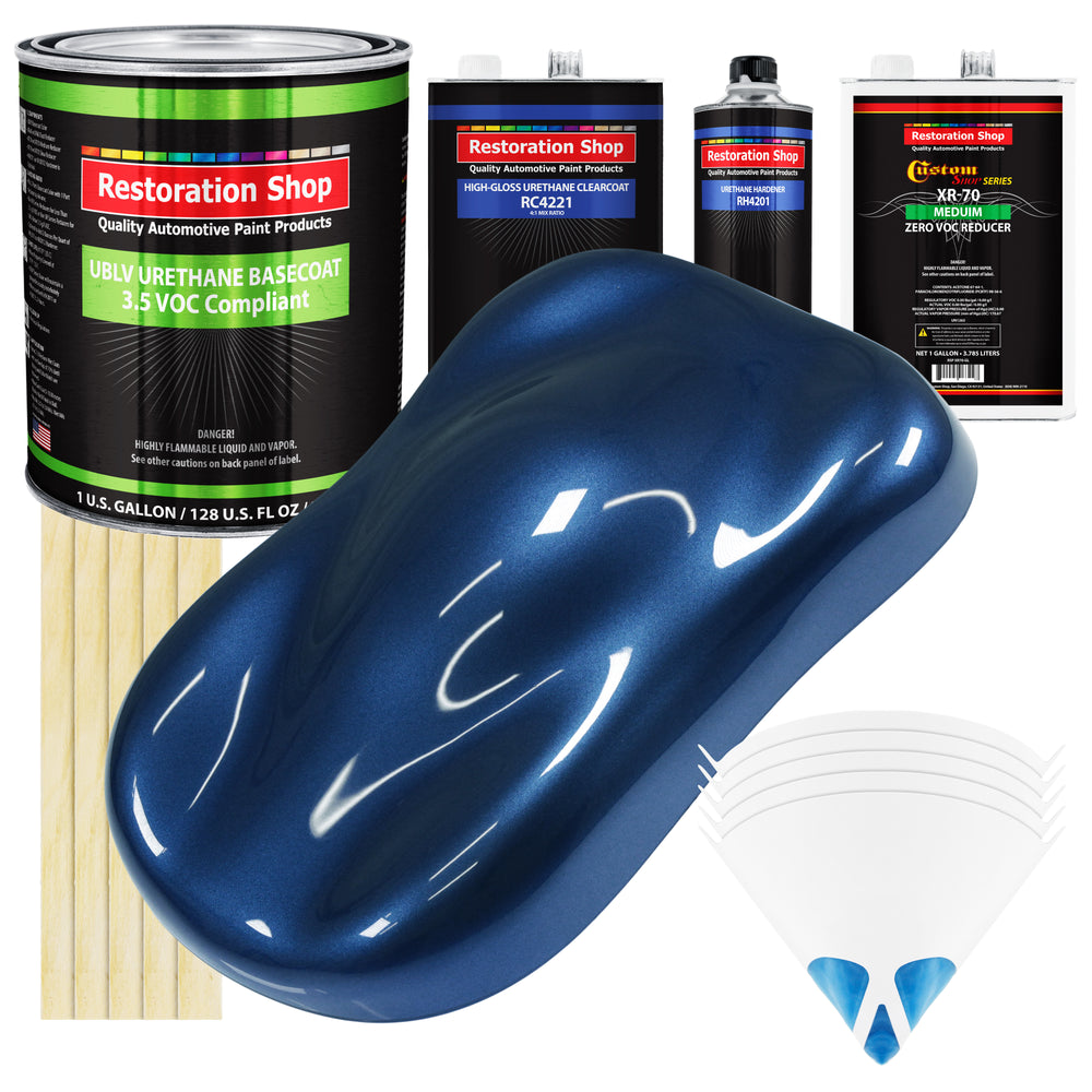 Sapphire Blue Metallic - LOW VOC Urethane Basecoat with Clearcoat Auto Paint (Complete Medium Gallon Paint Kit) Professional Gloss Automotive Coating