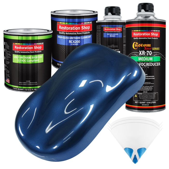 Sapphire Blue Metallic - LOW VOC Urethane Basecoat with Clearcoat Auto Paint - Complete Medium Quart Paint Kit - Professional Gloss Automotive Coating