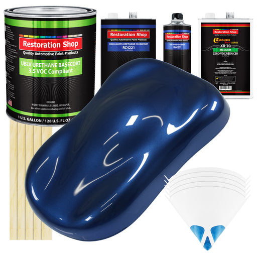 Daytona Blue Metallic - LOW VOC Urethane Basecoat with Clearcoat Auto Paint - Complete Medium Gallon Paint Kit - Professional Gloss Automotive Coating