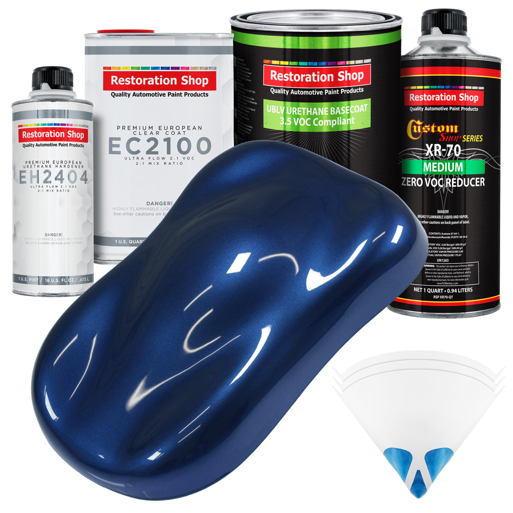 Daytona Blue Metallic - LOW VOC Urethane Basecoat with European Clearcoat Auto Paint - Complete Quart Paint Color Kit - Automotive Coating