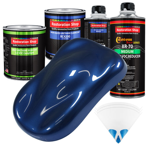 Daytona Blue Metallic - LOW VOC Urethane Basecoat with Clearcoat Auto Paint - Complete Medium Quart Paint Kit - Professional Gloss Automotive Coating