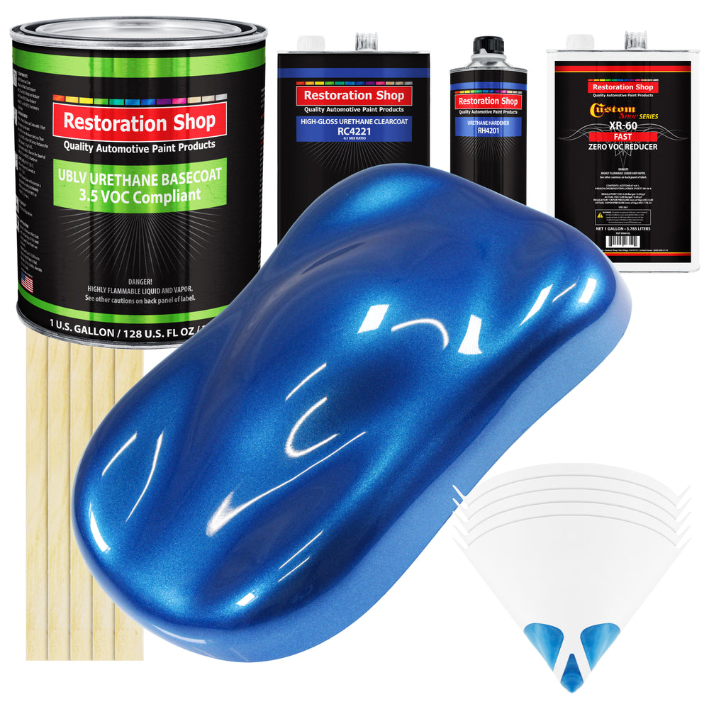 Burn Out Blue Metallic - LOW VOC Urethane Basecoat with Clearcoat Auto Paint - Complete Fast Gallon Paint Kit - Professional Gloss Automotive Coating