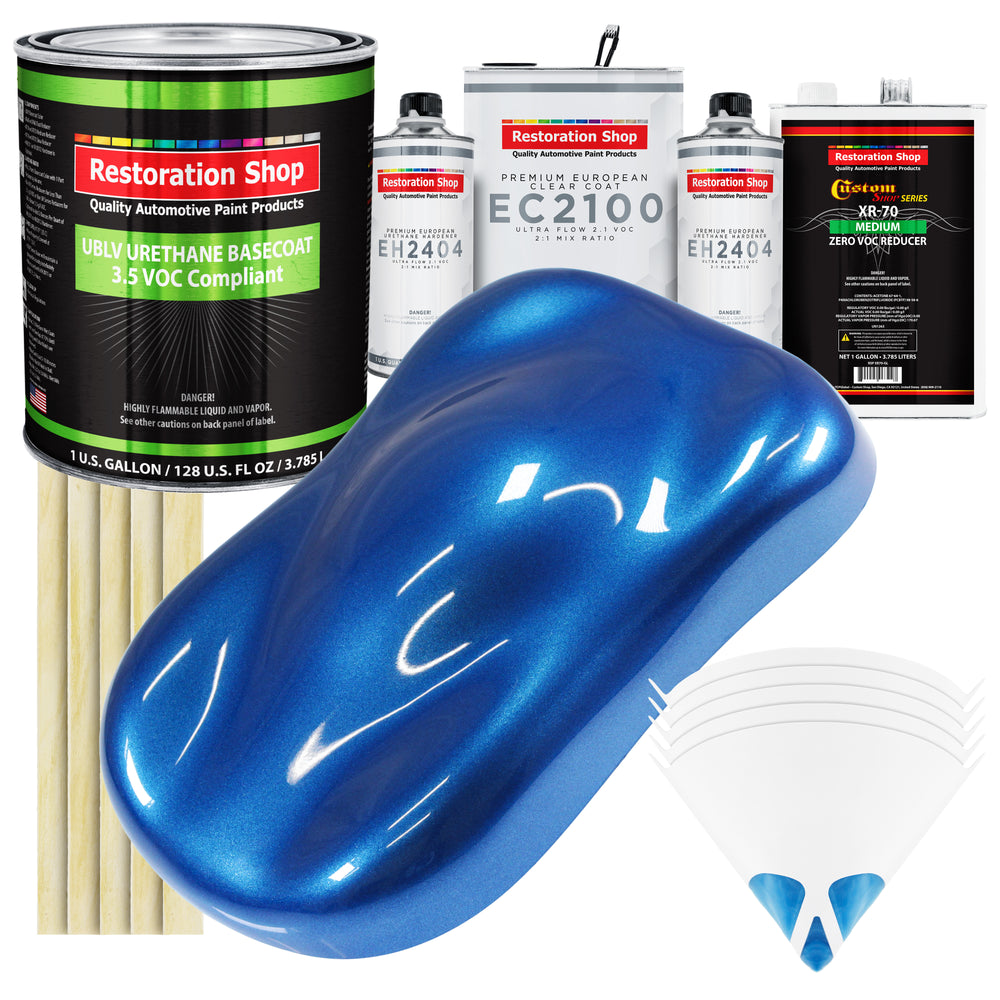 Burn Out Blue Metallic - LOW VOC Urethane Basecoat with European Clearcoat Auto Paint - Complete Gallon Paint Color Kit - Automotive Coating