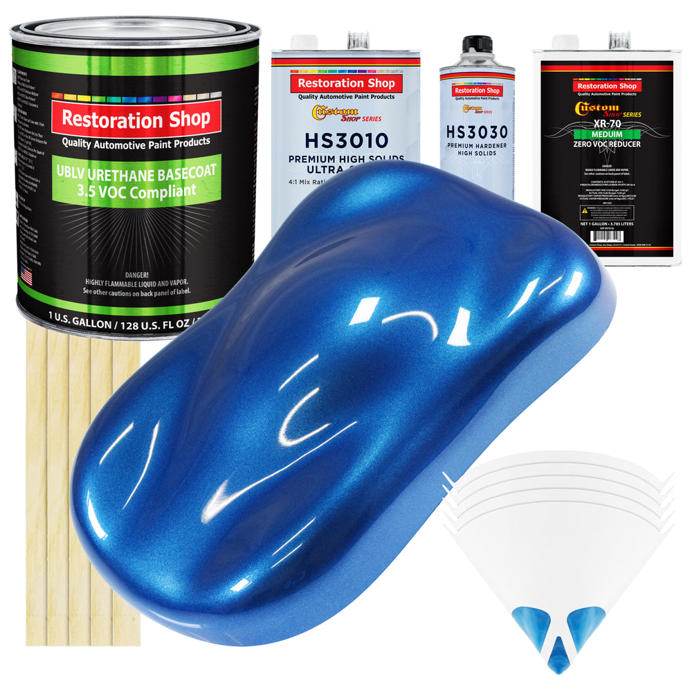 Burn Out Blue Metallic - LOW VOC Urethane Basecoat with Premium Clearcoat Auto Paint - Complete Medium Gallon Paint Kit - Pro Automotive Coating