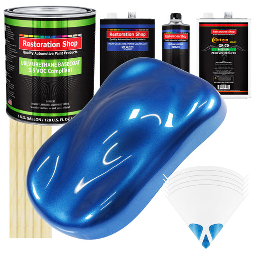 Burn Out Blue Metallic - LOW VOC Urethane Basecoat with Clearcoat Auto Paint (Complete Medium Gallon Paint Kit) Professional Gloss Automotive Coating