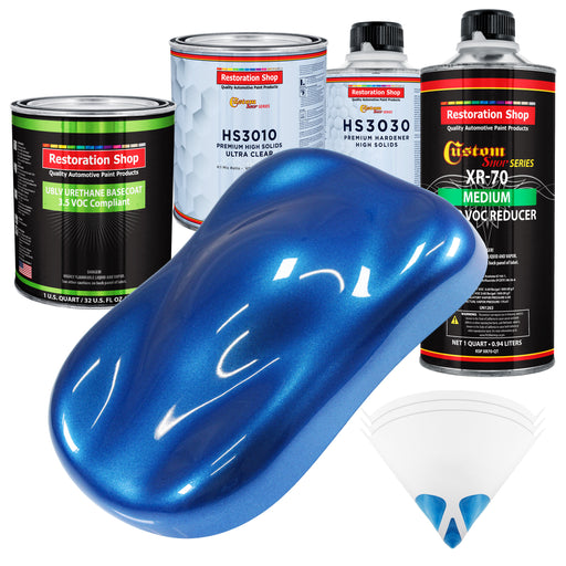 Burn Out Blue Metallic - LOW VOC Urethane Basecoat with Premium Clearcoat Auto Paint (Complete Medium Quart Paint Kit) Professional Automotive Coating