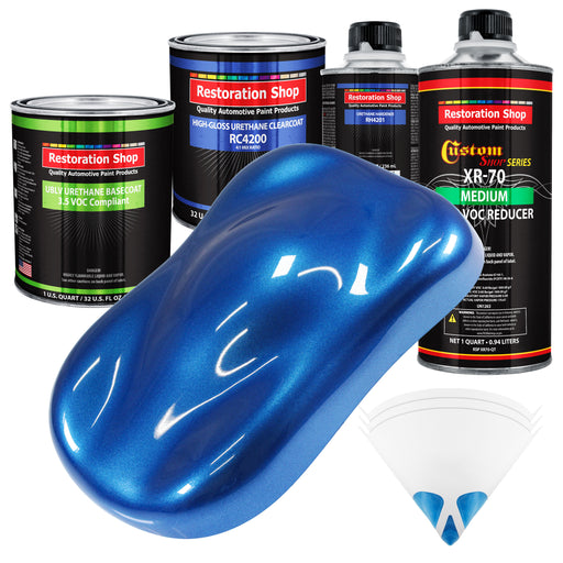 Burn Out Blue Metallic - LOW VOC Urethane Basecoat with Clearcoat Auto Paint - Complete Medium Quart Paint Kit - Professional Gloss Automotive Coating