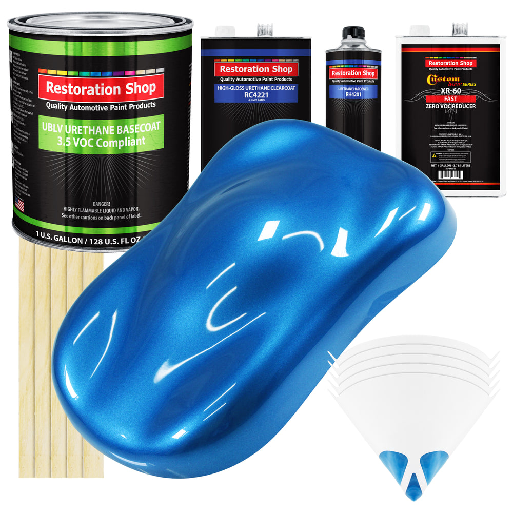 Fiji Blue Metallic - LOW VOC Urethane Basecoat with Clearcoat Auto Paint - Complete Fast Gallon Paint Kit - Professional High Gloss Automotive Coating
