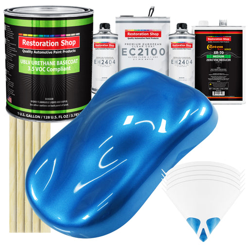 Fiji Blue Metallic - LOW VOC Urethane Basecoat with European Clearcoat Auto Paint - Complete Gallon Paint Color Kit - Automotive Coating