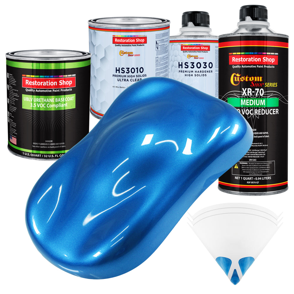 Fiji Blue Metallic - LOW VOC Urethane Basecoat with Premium Clearcoat Auto Paint - Complete Medium Quart Paint Kit - Professional Automotive Coating