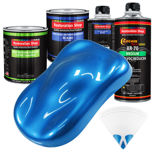 Fiji Blue Metallic - LOW VOC Urethane Basecoat with Clearcoat Auto Paint (Complete Medium Quart Paint Kit) Professional High Gloss Automotive Coating