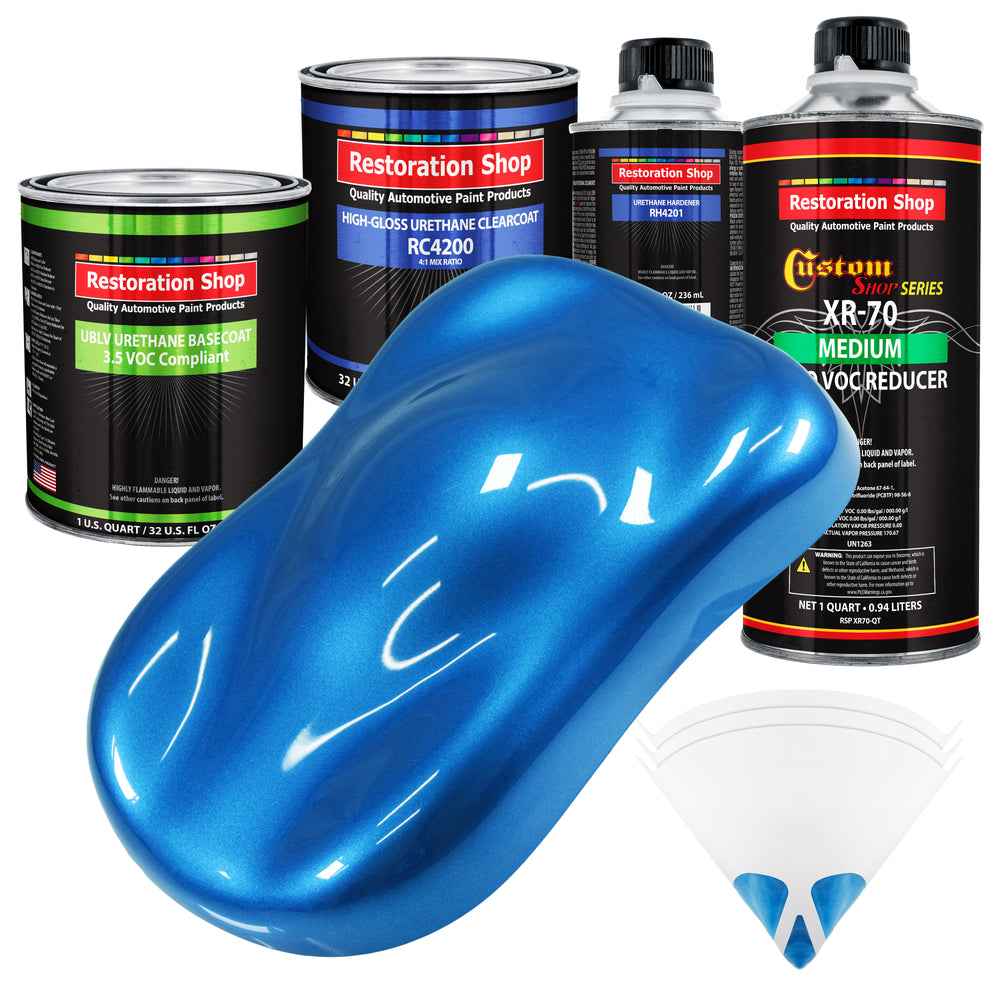 Fiji Blue Metallic - LOW VOC Urethane Basecoat with Clearcoat Auto Paint (Complete Medium Quart Paint Kit) Professional High Gloss Automotive Coating