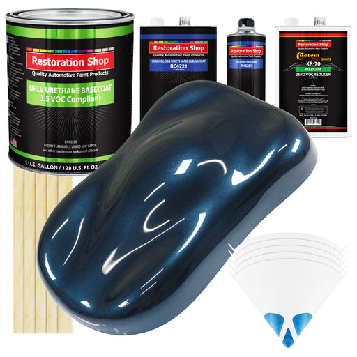 Moonlight Drive Blue Metallic - LOW VOC Urethane Basecoat with Clearcoat Auto Paint (Complete Medium Gallon Paint Kit) Professional Automotive Coating