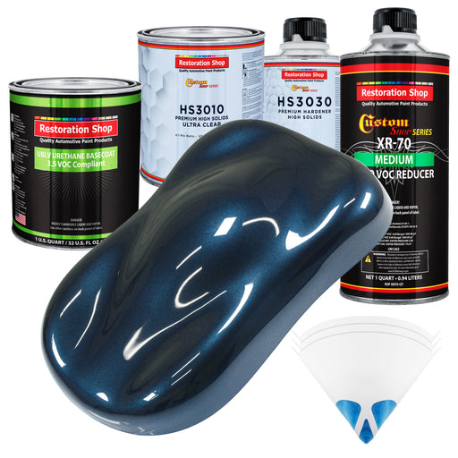 Moonlight Drive Blue Metallic - LOW VOC Urethane Basecoat with Premium Clearcoat Auto Paint - Complete Medium Quart Paint Kit - Pro Automotive Coating