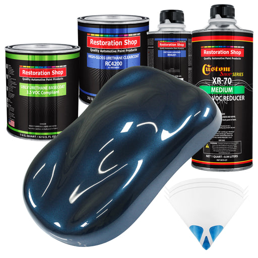 Moonlight Drive Blue Metallic - LOW VOC Urethane Basecoat with Clearcoat Auto Paint (Complete Medium Quart Paint Kit) Professional Automotive Coating