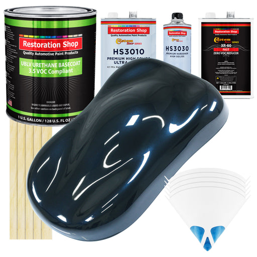 Dark Midnight Blue Pearl - LOW VOC Urethane Basecoat with Premium Clearcoat Auto Paint - Complete Fast Gallon Paint Kit - Pro Automotive Coating