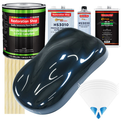 Dark Midnight Blue Pearl LOW VOC Urethane Basecoat with Premium Clearcoat Auto Paint (Complete Medium Gallon Paint Kit) Automotive Car Truck Coating