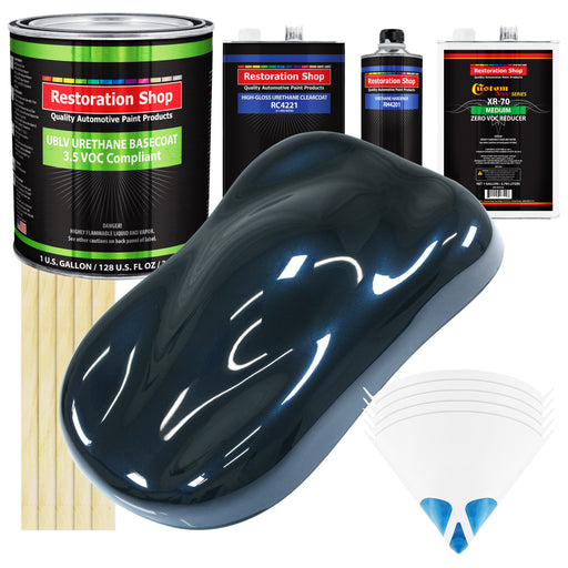 Dark Midnight Blue Pearl - LOW VOC Urethane Basecoat with Clearcoat Auto Paint - Complete Medium Gallon Paint Kit - Professional Automotive Coating