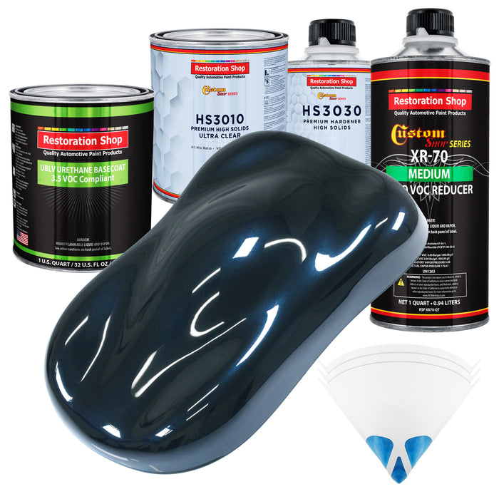 Dark Midnight Blue Pearl - LOW VOC Urethane Basecoat with Premium Clearcoat Auto Paint - Complete Medium Quart Paint Kit - Pro Automotive Coating