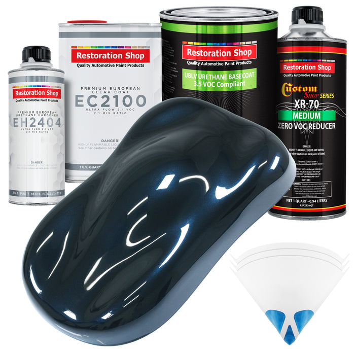 Dark Midnight Blue Pearl - LOW VOC Urethane Basecoat with European Clearcoat Auto Paint - Complete Quart Paint Color Kit - Automotive Coating