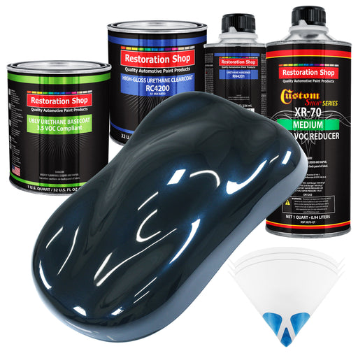 Dark Midnight Blue Pearl - LOW VOC Urethane Basecoat with Clearcoat Auto Paint (Complete Medium Quart Paint Kit) Professional Gloss Automotive Coating
