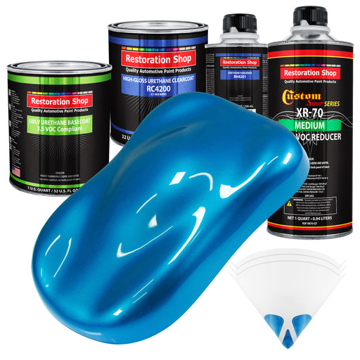 Intense Blue Metallic - LOW VOC Urethane Basecoat with Clearcoat Auto Paint - Complete Medium Quart Paint Kit - Professional Gloss Automotive Coating