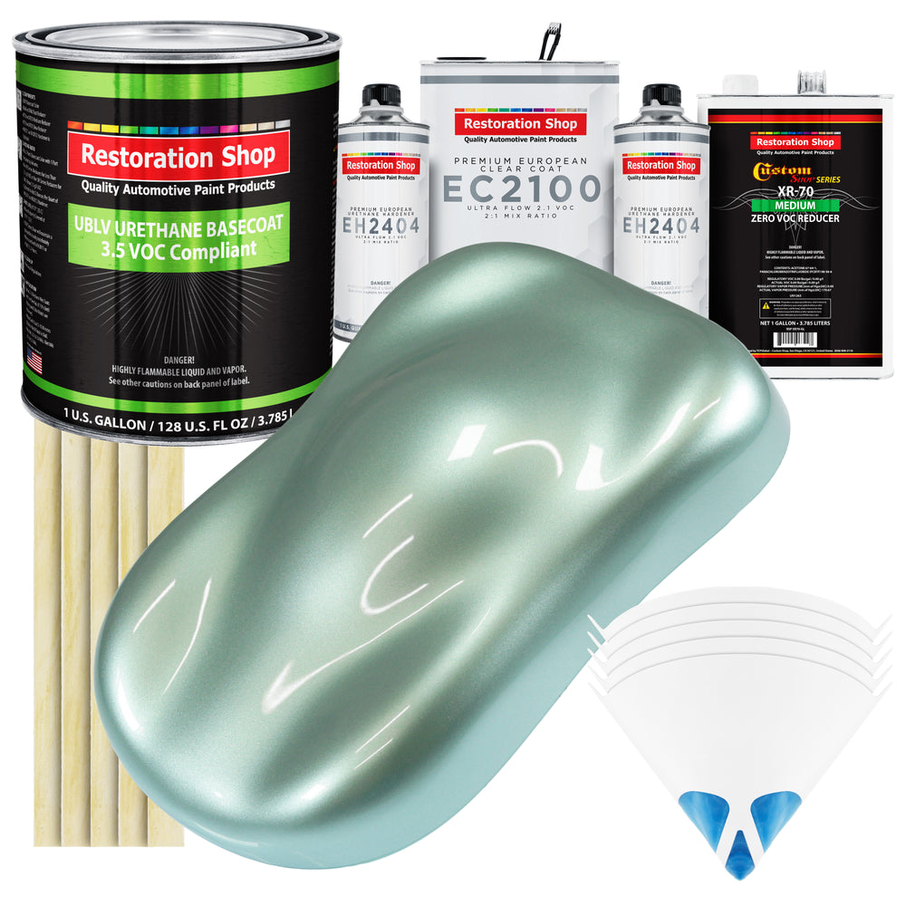 Frost Green Metallic - LOW VOC Urethane Basecoat with European Clearcoat Auto Paint - Complete Gallon Paint Color Kit - Automotive Coating