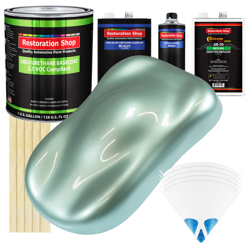 Frost Green Metallic - LOW VOC Urethane Basecoat with Clearcoat Auto Paint - Complete Medium Gallon Paint Kit - Professional Gloss Automotive Coating