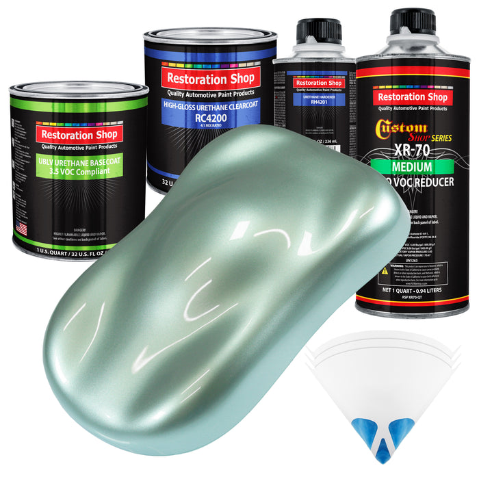 Frost Green Metallic - LOW VOC Urethane Basecoat with Clearcoat Auto Paint - Complete Medium Quart Paint Kit - Professional Gloss Automotive Coating