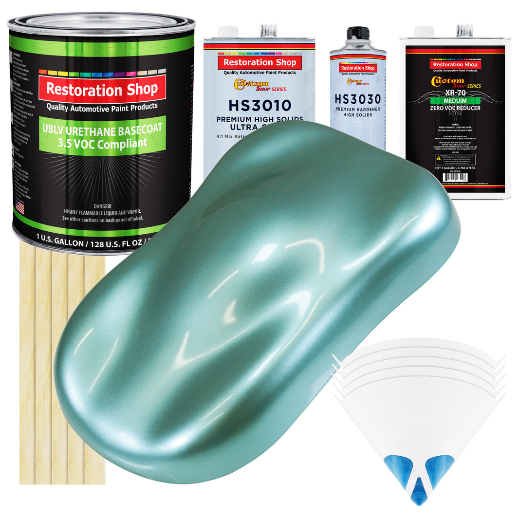 Silver Aqua Metallic - LOW VOC Urethane Basecoat with Premium Clearcoat Auto Paint (Complete Medium Gallon Paint Kit) Professional Automotive Coating