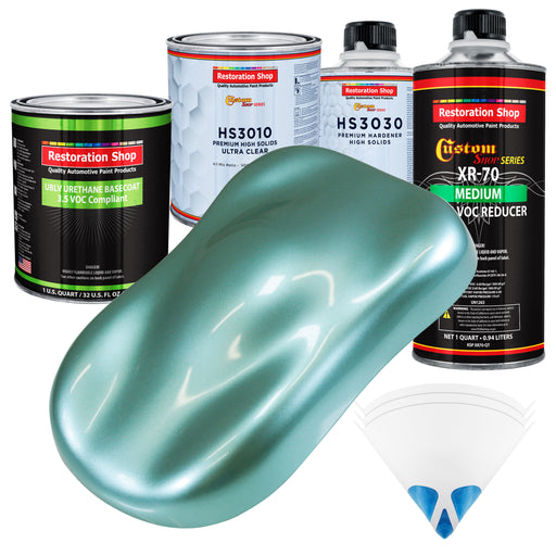 Silver Aqua Metallic - LOW VOC Urethane Basecoat with Premium Clearcoat Auto Paint - Complete Medium Quart Paint Kit - Professional Automotive Coating