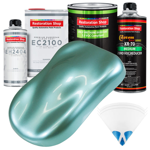 Silver Aqua Metallic - LOW VOC Urethane Basecoat with European Clearcoat Auto Paint - Complete Quart Paint Color Kit - Automotive Coating