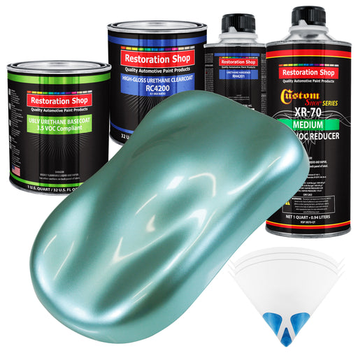 Silver Aqua Metallic - LOW VOC Urethane Basecoat with Clearcoat Auto Paint - Complete Medium Quart Paint Kit - Professional Gloss Automotive Coating
