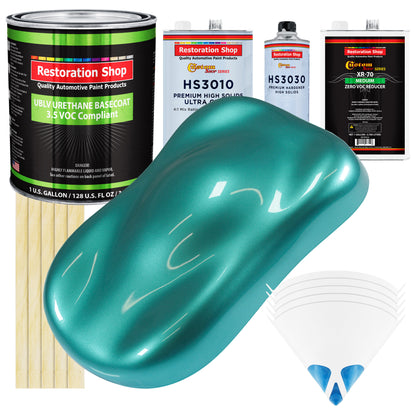 Gulfstream Aqua Metallic - LOW VOC Urethane Basecoat with Premium Clearcoat Auto Paint - Complete Medium Gallon Paint Kit - Pro Automotive Coating
