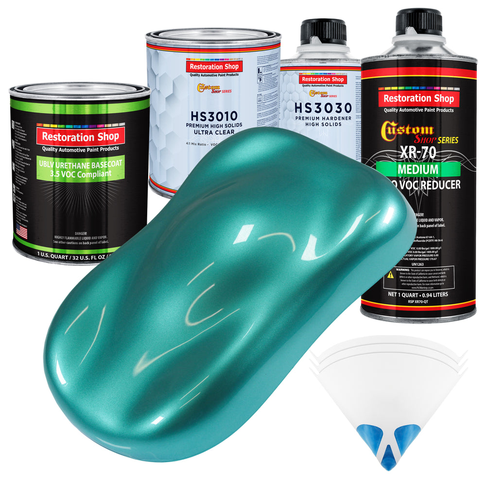 Gulfstream Aqua Metallic - LOW VOC Urethane Basecoat with Premium Clearcoat Auto Paint - Complete Medium Quart Paint Kit - Pro Automotive Coating