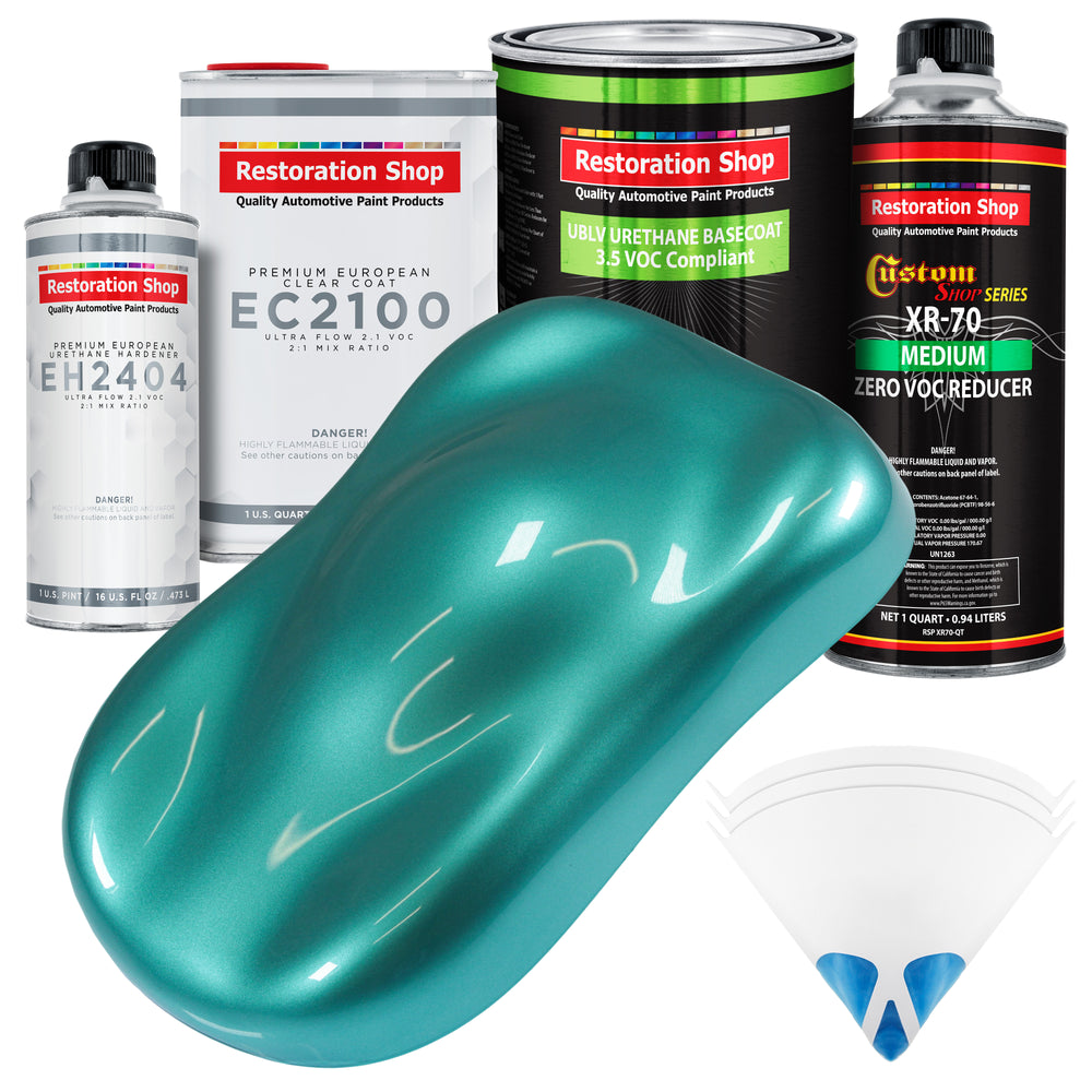 Gulfstream Aqua Metallic - LOW VOC Urethane Basecoat with European Clearcoat Auto Paint - Complete Quart Paint Color Kit - Automotive Coating