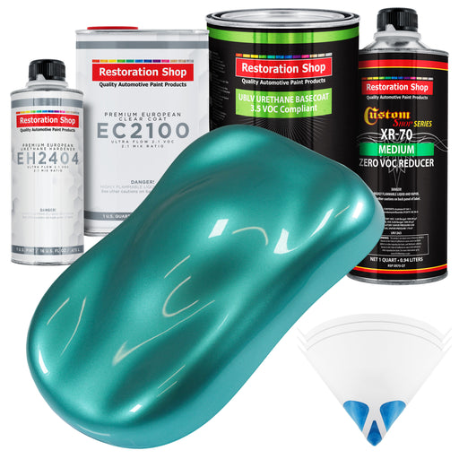 Gulfstream Aqua Metallic - LOW VOC Urethane Basecoat with European Clearcoat Auto Paint - Complete Quart Paint Color Kit - Automotive Coating