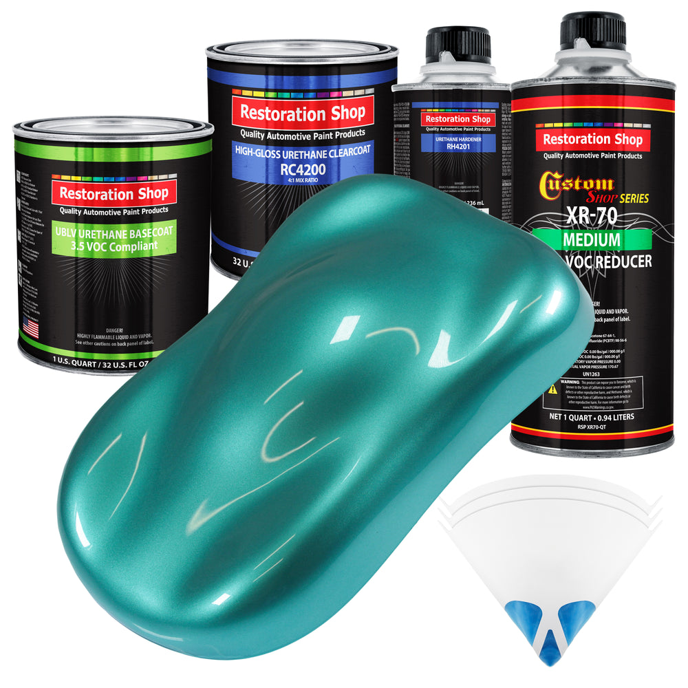 Gulfstream Aqua Metallic - LOW VOC Urethane Basecoat with Clearcoat Auto Paint (Complete Medium Quart Paint Kit) Professional Gloss Automotive Coating