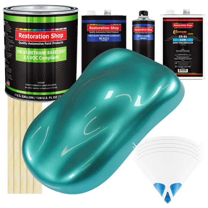 Gulfstream Aqua Metallic - LOW VOC Urethane Basecoat with Clearcoat Auto Paint (Complete Slow Gallon Paint Kit) Professional Gloss Automotive Coating