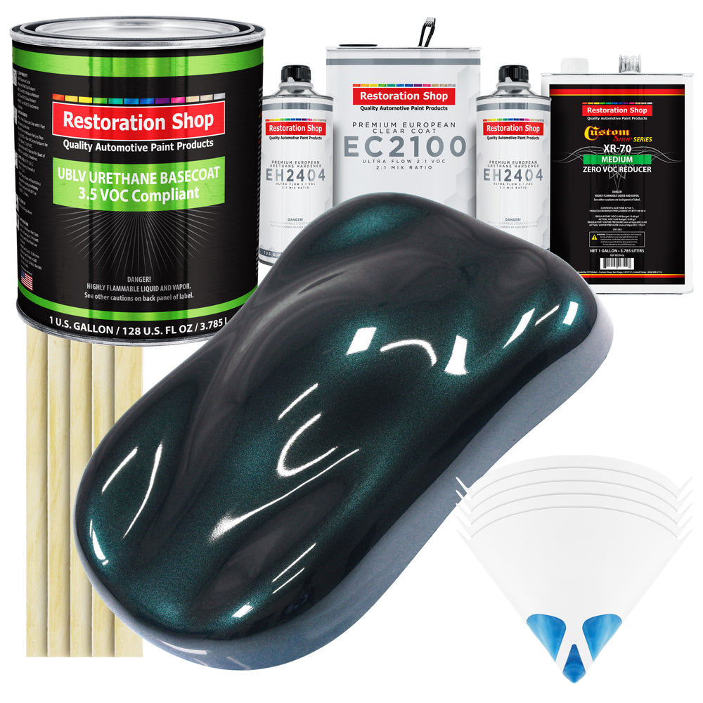 Dark Turquoise Metallic - LOW VOC Urethane Basecoat with European Clearcoat Auto Paint - Complete Gallon Paint Color Kit - Automotive Coating