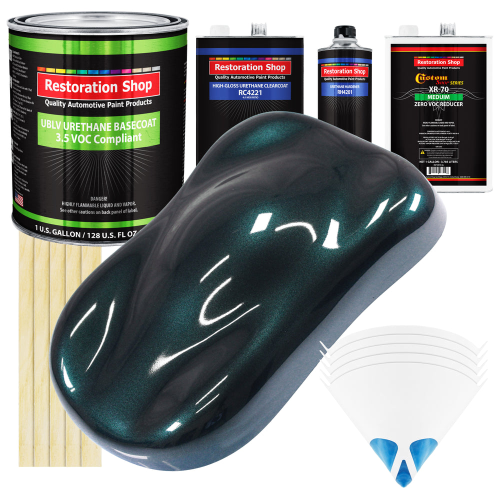 Dark Turquoise Metallic - LOW VOC Urethane Basecoat with Clearcoat Auto Paint (Complete Medium Gallon Paint Kit) Professional Gloss Automotive Coating