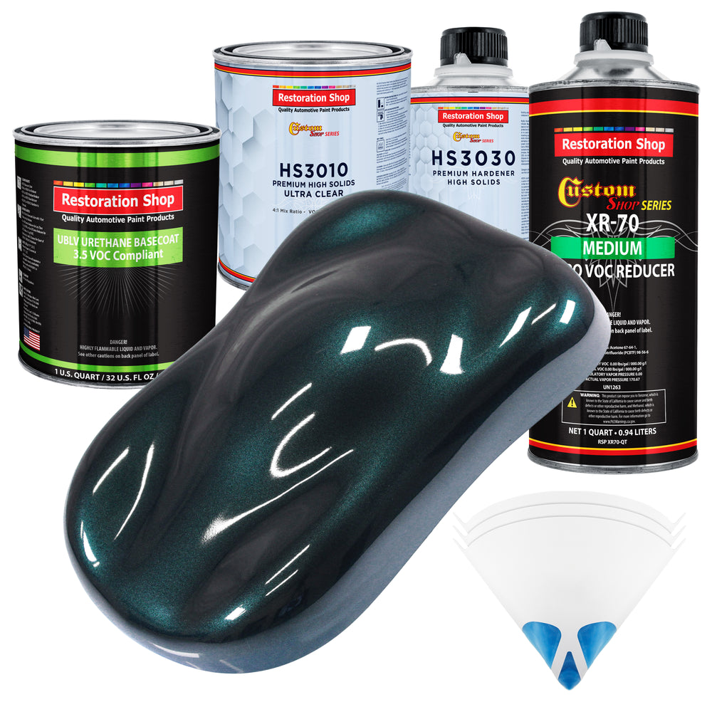 Dark Turquoise Metallic - LOW VOC Urethane Basecoat with Premium Clearcoat Auto Paint - Complete Medium Quart Paint Kit - Pro Automotive Coating