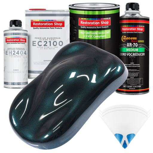 Dark Turquoise Metallic - LOW VOC Urethane Basecoat with European Clearcoat Auto Paint - Complete Quart Paint Color Kit - Automotive Coating