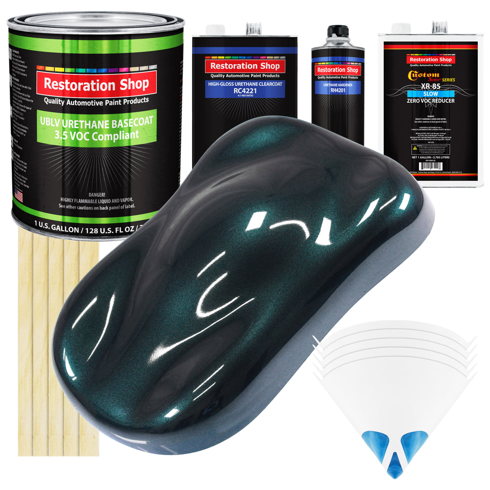 Dark Turquoise Metallic - LOW VOC Urethane Basecoat with Clearcoat Auto Paint - Complete Slow Gallon Paint Kit - Professional Gloss Automotive Coating