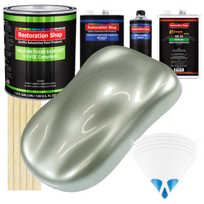 Sage Green Metallic - LOW VOC Urethane Basecoat with Clearcoat Auto Paint - Complete Medium Gallon Paint Kit - Professional Gloss Automotive Coating