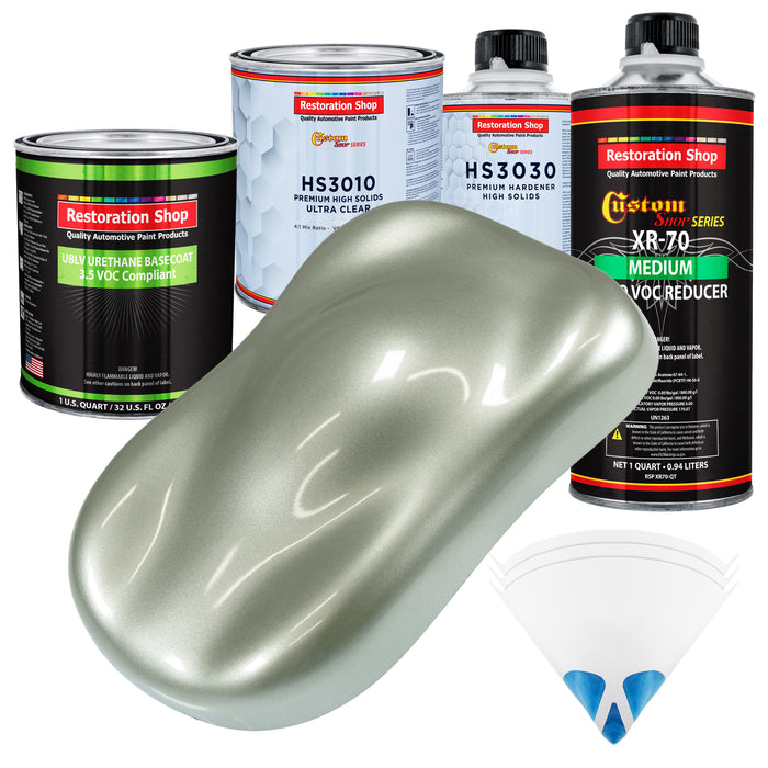 Sage Green Metallic - LOW VOC Urethane Basecoat with Premium Clearcoat Auto Paint - Complete Medium Quart Paint Kit - Professional Automotive Coating