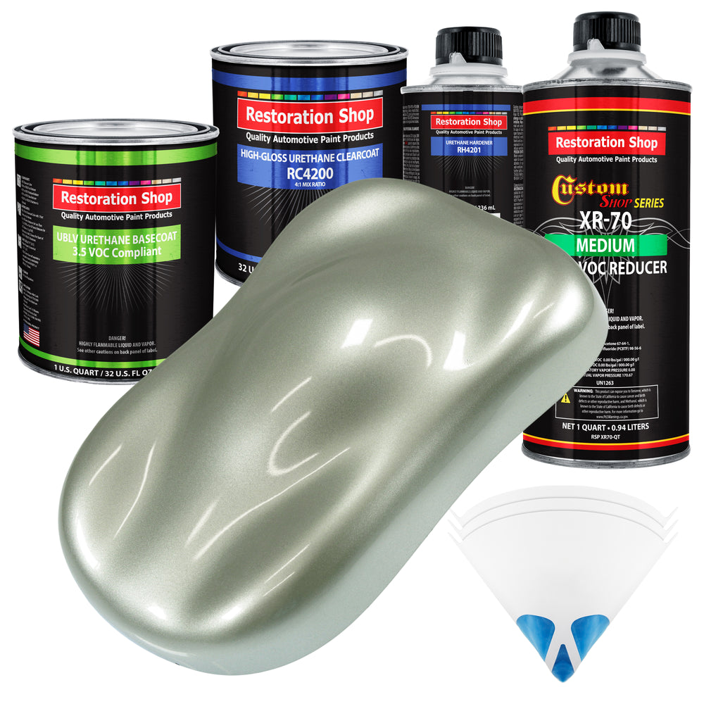 Sage Green Metallic - LOW VOC Urethane Basecoat with Clearcoat Auto Paint (Complete Medium Quart Paint Kit) Professional High Gloss Automotive Coating